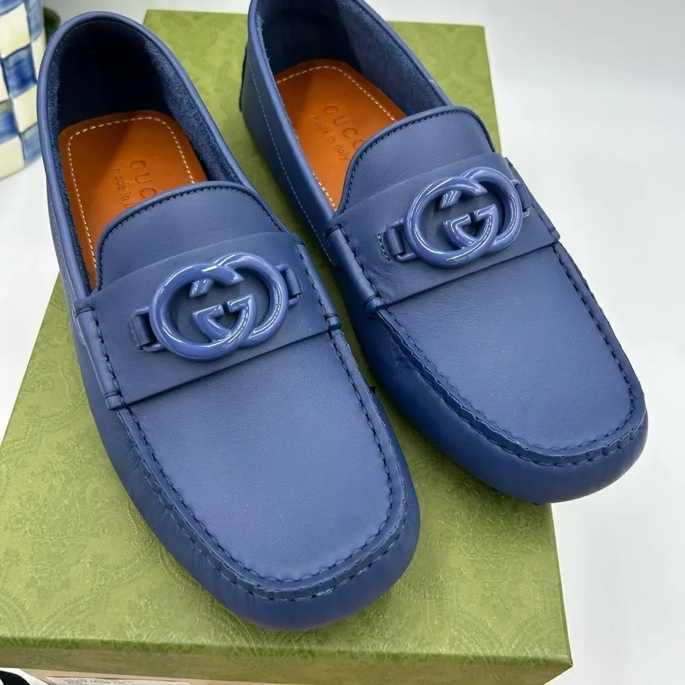 Men’s Gucci interlocking GG Leather driver loafers size 6 fits 6.5US made Italy